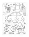 Coloring page with bear mechanics repairing the car